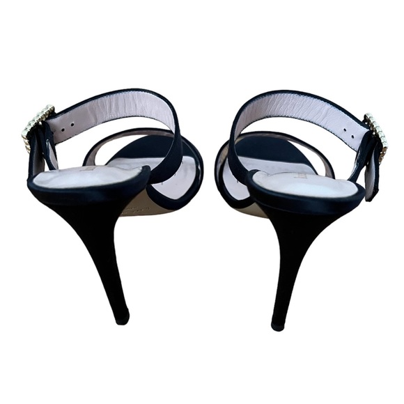 Kate Spade Vero Cuoio Black Satin Rhinestone Buckle Slide Sandals Stiletto Heel - Picture 4 of 7
